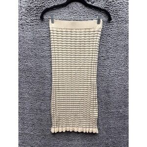 Eenk Sing Ribbed Knit Pleated Midi Skirt Beige Black Stripe Womens Size S